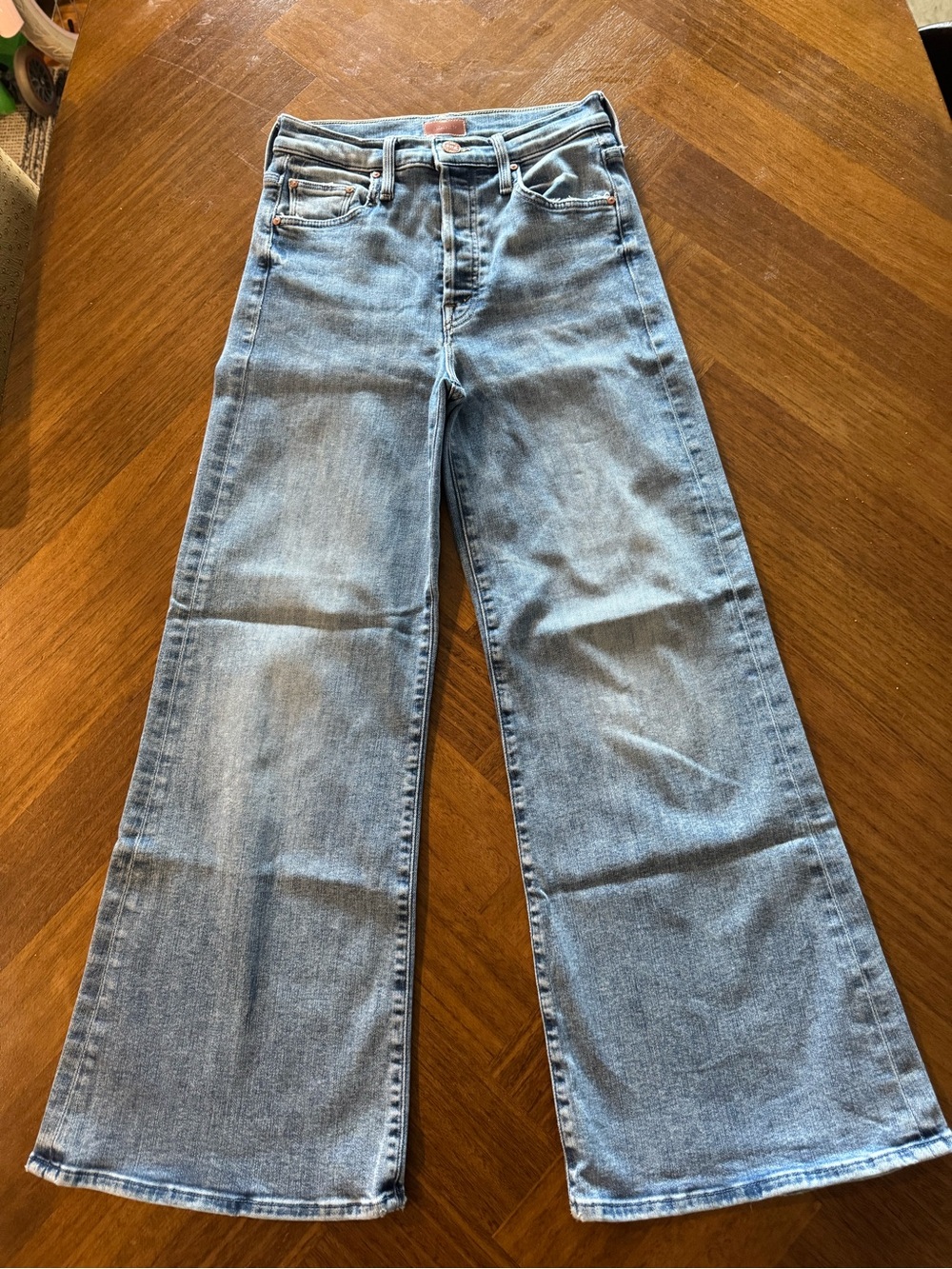 Mother Tomcat Roller Ankle Wide Leg Jeans Sz 25 Bonfire Lighting Blue Button Fly